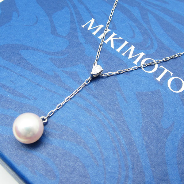 新品同様 ミキモト K18金 アコヤ真珠 D入り ダイヤ入 パール ネックレス MIKIOTO1