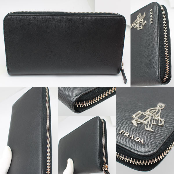 極美品 PRADA プラダ メンズ ラウンド長財布 サフィアーノ 黒 ブラック 2M11882