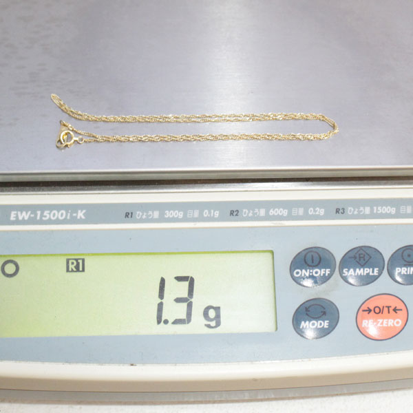 18金 1.3g 全長40cm 幅1mm ネックレス 750 K18YG イエローゴールド 地金3