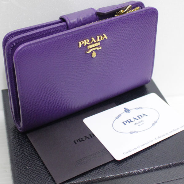 極美品 PRADA プラダ ラウンドファスナー財布 1M1225 サフィアーノ 紫