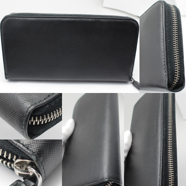 良品 PRADA プラダ メンズ ラウンドファスナー長財布 サフィアーノ 黒 ブラック 2M13172