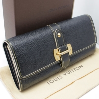 良品 ルイヴィトン フォイユ ファヴォリ M95645 2つ折り長財布 黒×ゴールド金具 革