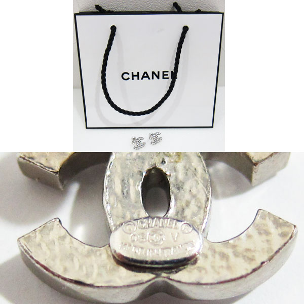 美品 CHANEL シャネル ピアス ココマーク ラインストーン×シルバー 中古 送料無料3