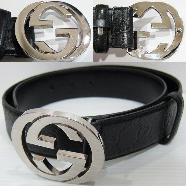 GUCCI グッチシマ レザー ベルト GG柄 黒 ブラック 革 114984 シルバー金具3