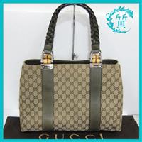 美品 GUCCI グッチ GG柄 バンブー×網手　トートバッグ ブラウン 232947 中古