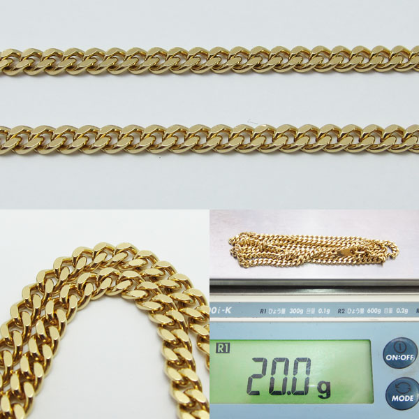 18金 20g 幅3mm 61cm 2面カット喜平ネックレス K18YG ゴールド 地金 No102