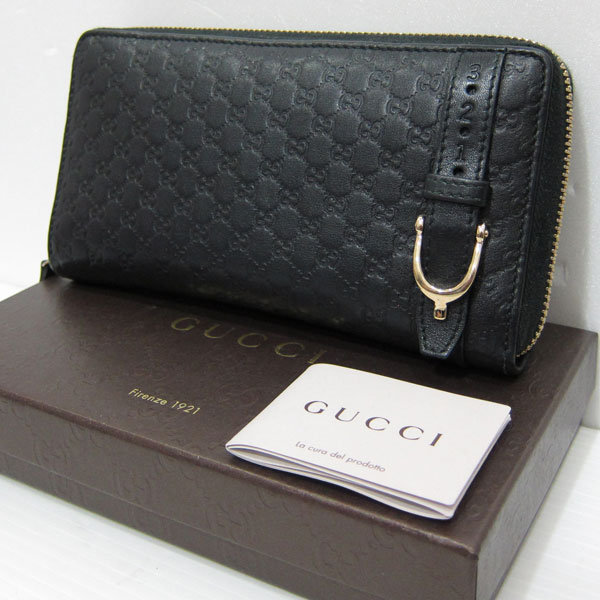 良品 GUCCI グッチシマレザー 革 ラウンドファスナー長財布 309758 ブラック 黒1