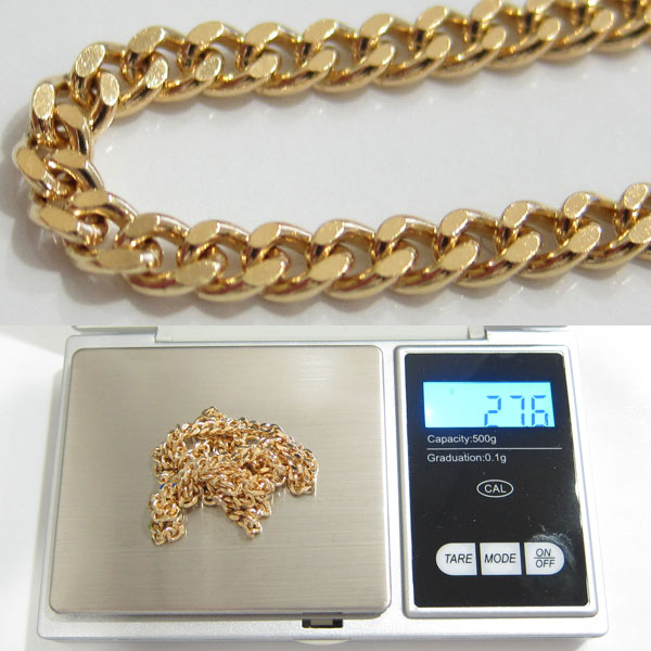 美品 18金 地金 27.6g 2面カット喜平ネックレス 750 K18 イエローゴールド No143