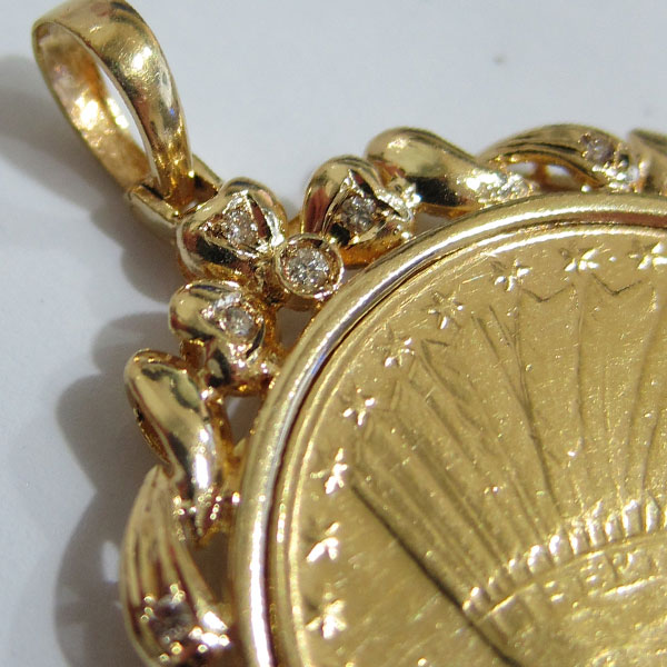 インディアン金貨 D0.25 K24/K18 21.5g 純金 18金 ダイヤ入り コインペンダント4