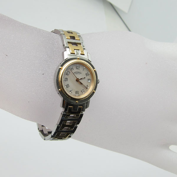 エルメス クリッパーナクレ コンビ ピンクシェル 腕時計 CL4.221 レディース クオーツ  ブランド・バッグ財布（中古品）ヴィトン通販｜ブランドのくら
